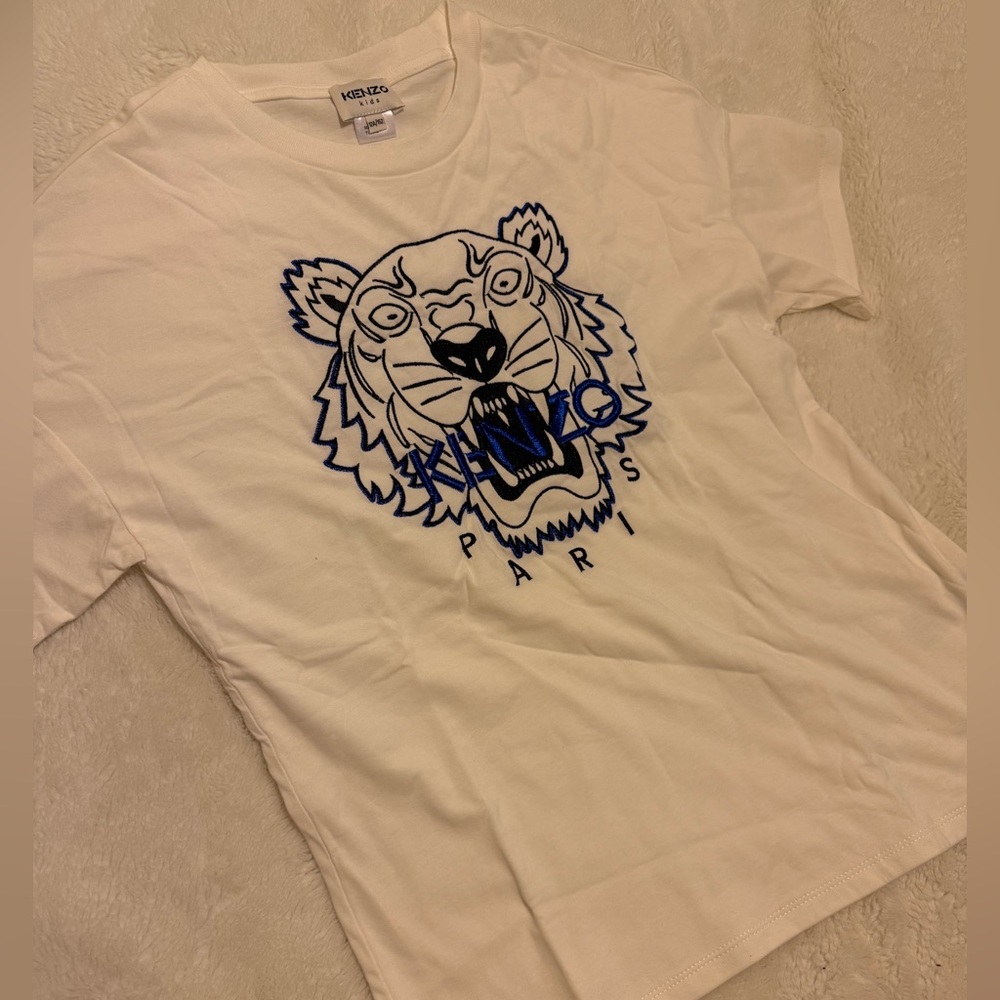 KENZO KIDS causal ivory tiger embroidered t-shirt
